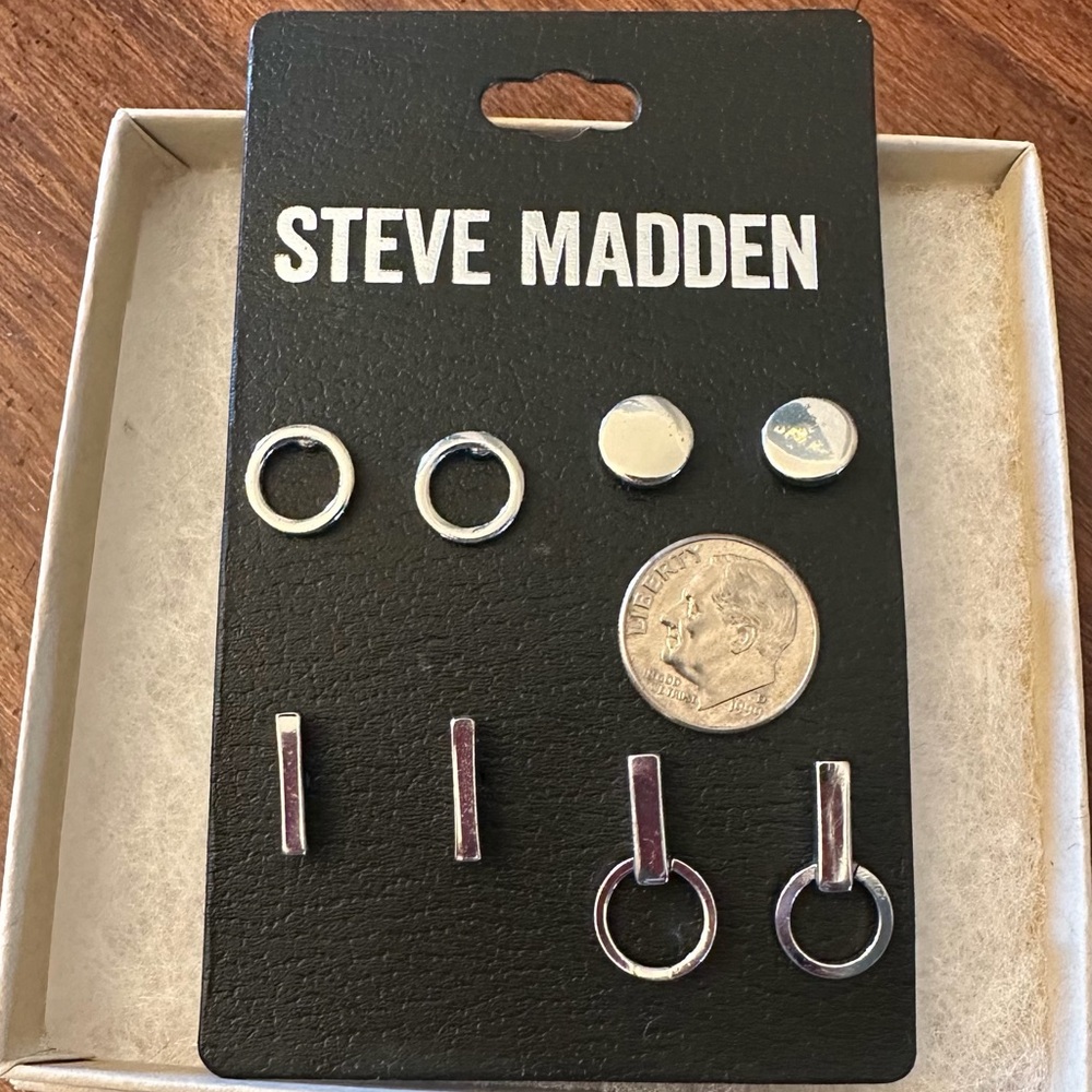 4 Pairs of Silver Stud Earrings (Set) by Steve Madden Jewelry - EUC - Picture 3 of 5